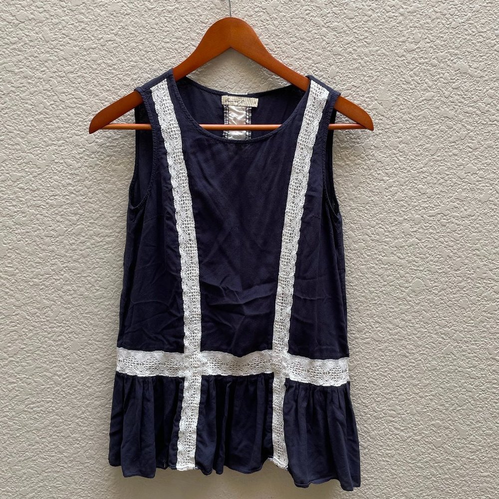 Anthropologie Comme Toi Top Crochet Blue Small